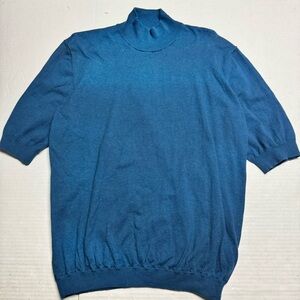 6397 Half  Sleeve Cotton, Silk, Nylon Blend Sweater In Blue Size: Medium